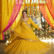 Golden Buti Work Velevet Lehenga In Yellow Colour