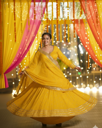 Golden Buti Work Velevet Lehenga In Yellow Colour