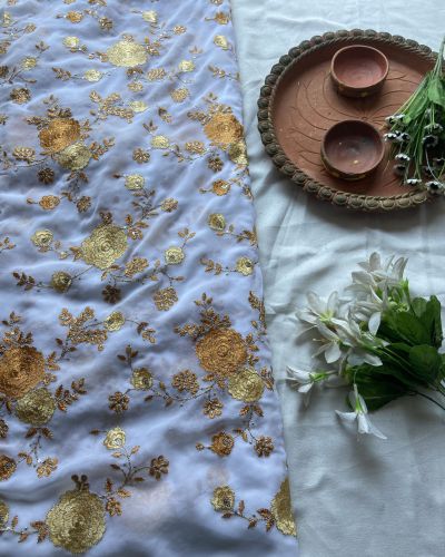 Floral Yellow Shaded Thread Embroidered Lehenga