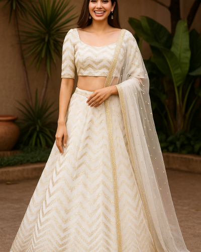 Heavy Zari And Sequin Embroidered Lehenga In Zig Zag pattern