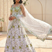 Floral Green Shaded Thread Embroidered Lehenga