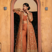 Plazo Set With Cosmos Tissue Silk Cape