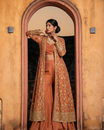 Plazo Set With Cosmos Tissue Silk Cape