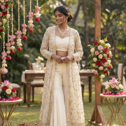 Plazo Set With Cosmos Tissue Silk Cape In White Colour