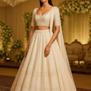 Gold Zari Embroidered Lehenga In White Colour