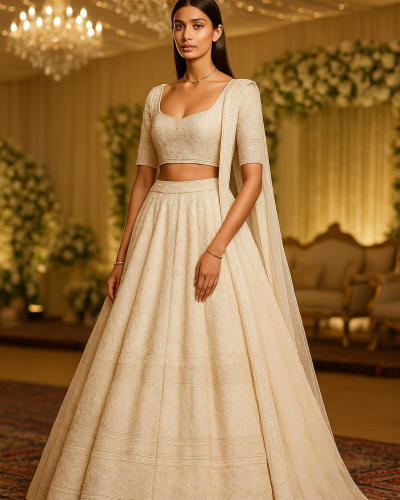 Gold Zari Embroidered Lehenga In White Colour
