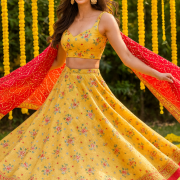 Floral Pure Organza Thread And Sequin Embroidered Lehenga