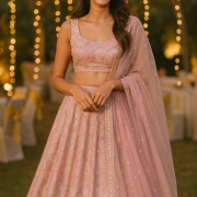 Multicolor Abstract Sequin and Gota Embroidered Lehenga In Light Pink Colour