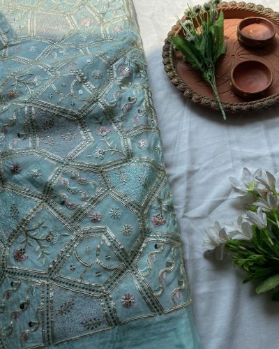 Multicolor Abstract Sequin and Gota Embroidered Lehenga In Sky Blue Colour