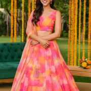 Printed Organza Multicoloured Lehenga