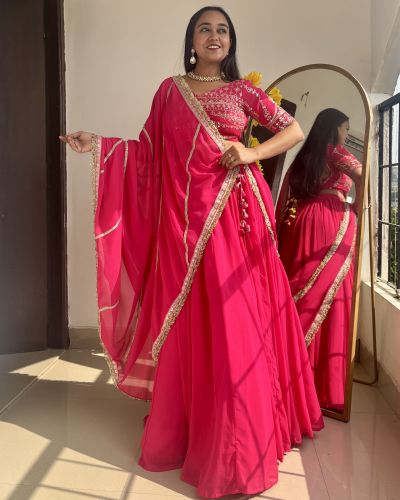 Pure Georgette Lehenga In Pink Colour