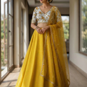 Floral Lehenga With Yellow Shaded Thread Embroidered Blouse