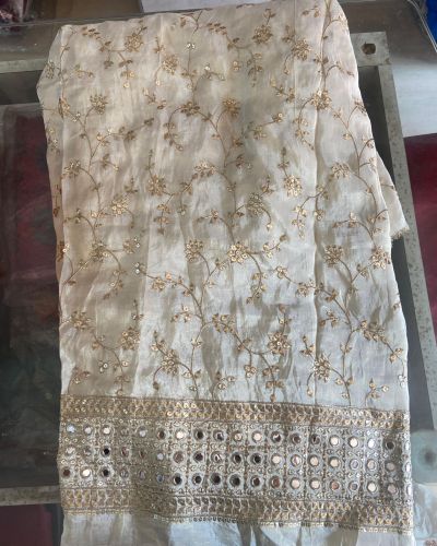 Plazo Set With Cosmos Tissue Silk Cape In White Colour