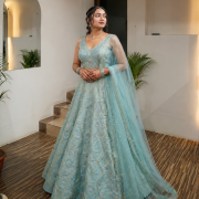 Multicolor Abstract Sequin and Gota Embroidered Lehenga In Sky Blue Colour