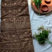 Gold Zari Embroidered Lehenga With Heavy Border In Brown Colour