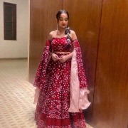 Thread & Sequin Floral embroidered Lehenga In Marron Colour