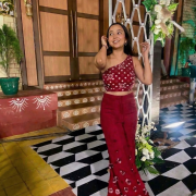 Thread & Sequin Floral Embroidered Co-ord Set In Marron Colour