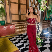 Thread & Sequin Floral embroidered Co-ord Set In Marron Colour