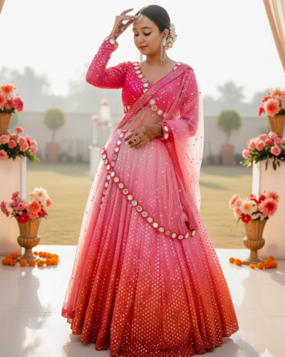 Mirror Ombre Lehenga In Pink Colour