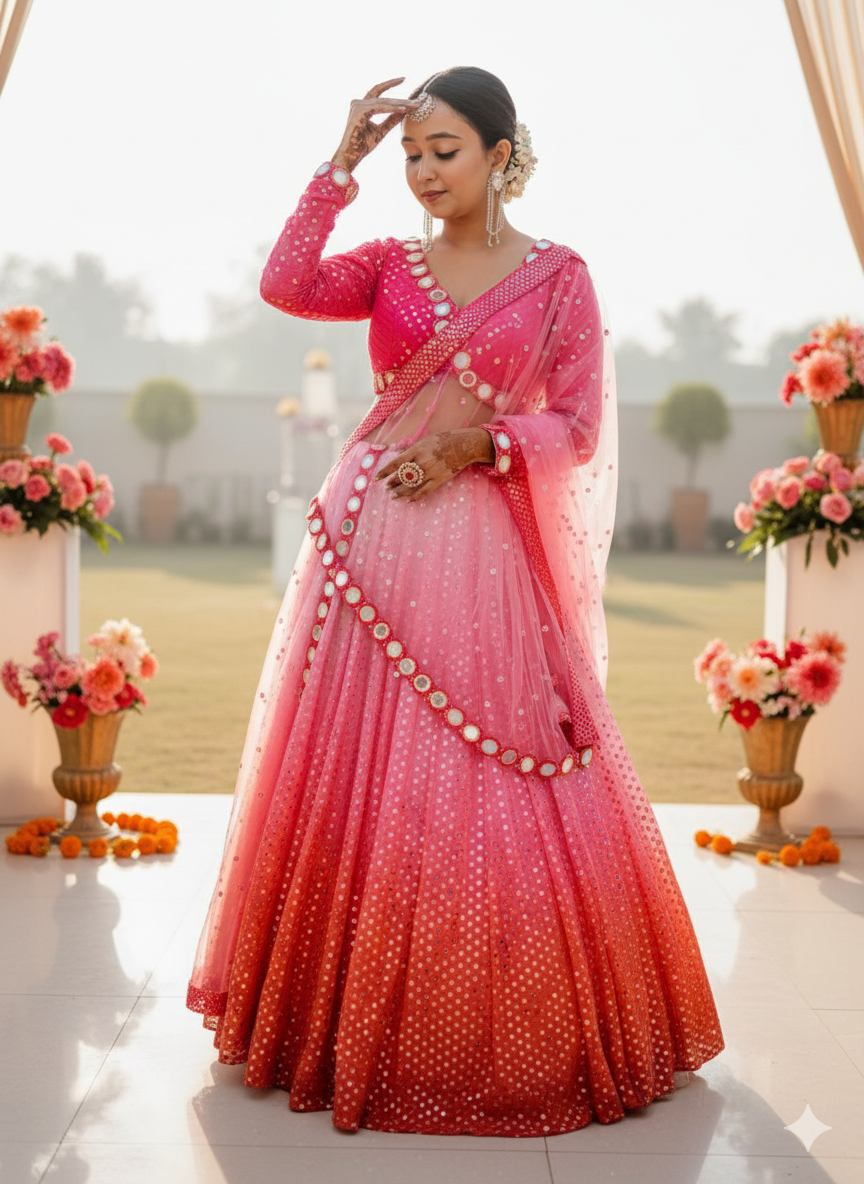 Mirror Ombre Lehenga In Pink Colour