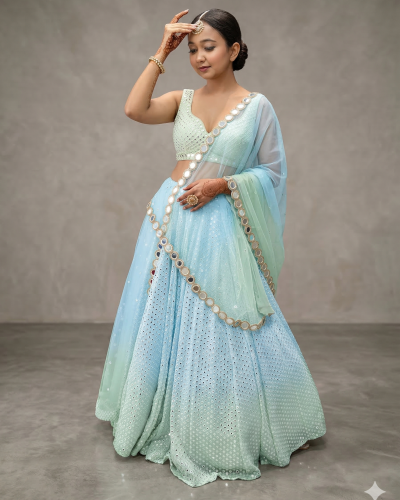 Mirror Ombre Lehenga In Sky Blue Colour