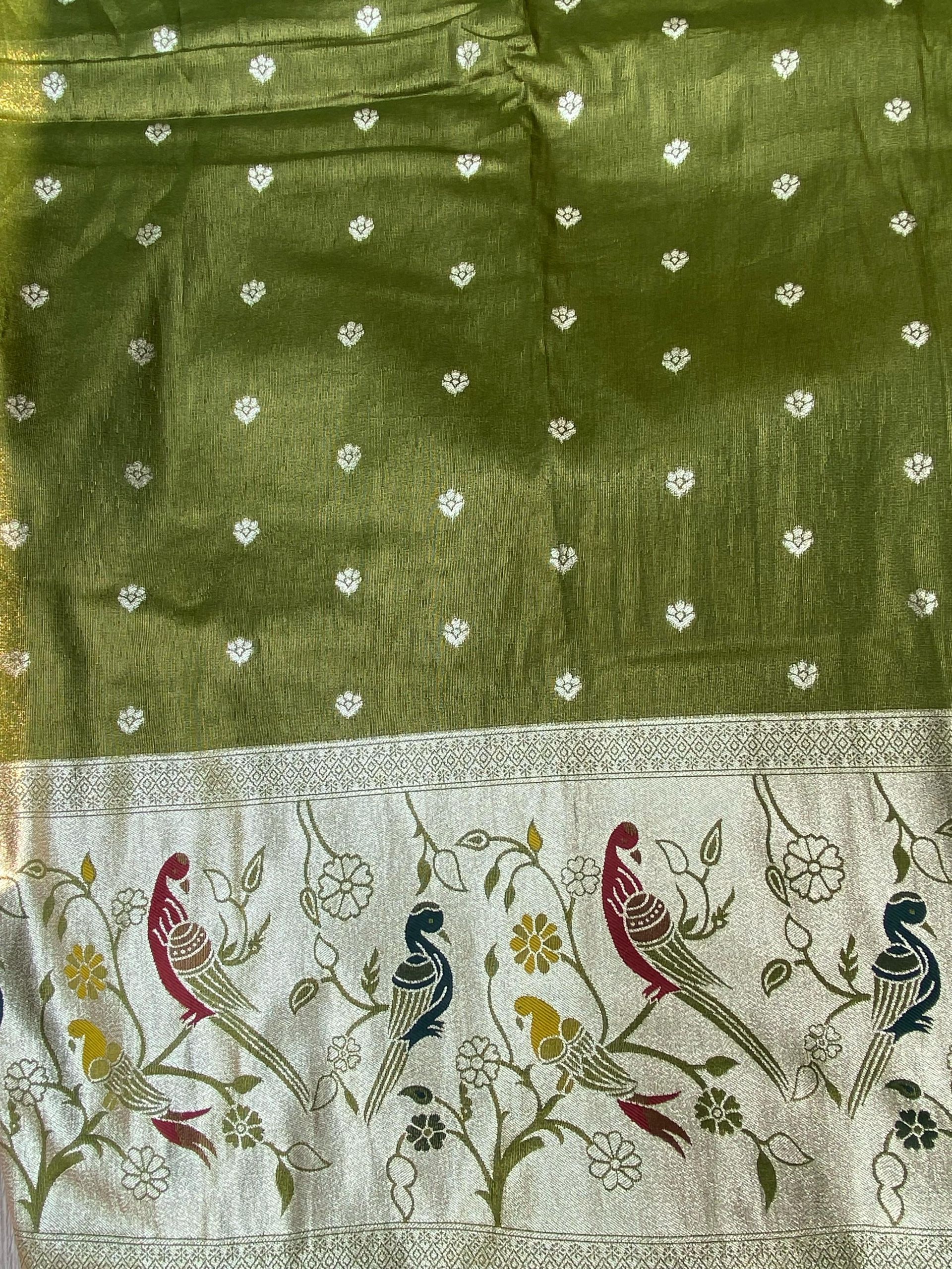 Traditional Indian Printed Silk Lehenga In Olive Gree Colour