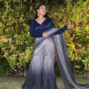 Shimmer Lycra Sharara Saree In Blue Colour