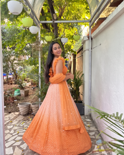 Mirror Ombre Lehenga In Orange Colour
