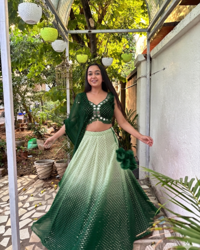 Mirror Ombre Lehenga In Green Colour