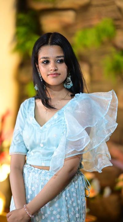 Sky Blue Fishcut Lehenga With Ruffle Sleeves