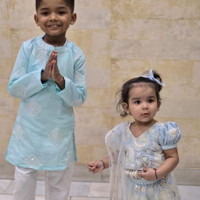 Twinning Sibling Outfit In Sky Blue Colour