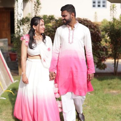 Ombre Couple Outfit In White And Pink Coloue