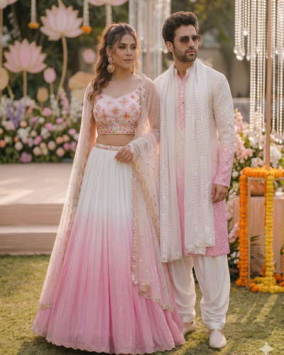 Ombre Couple Outfit In Baby Pink Colour
