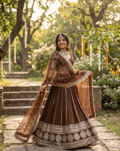 Maharani Lehenga In Brown Colour