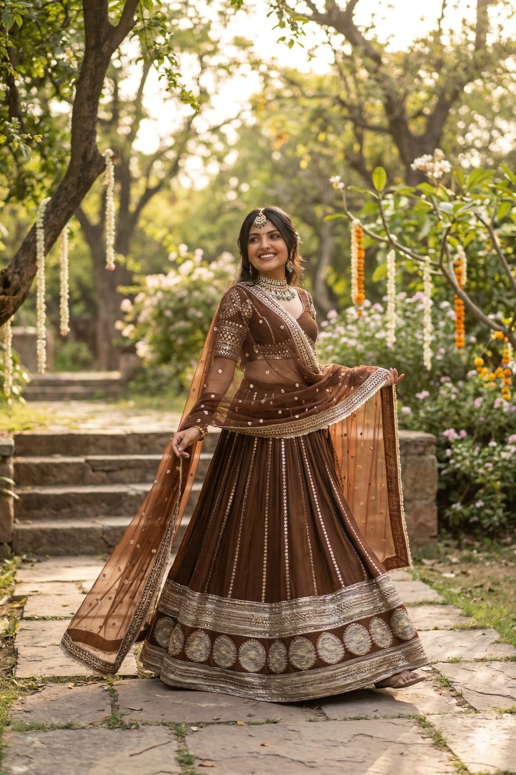 Maharani Lehenga In Brown Colour