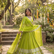 Maharani Lehenga In Neon Green Colour