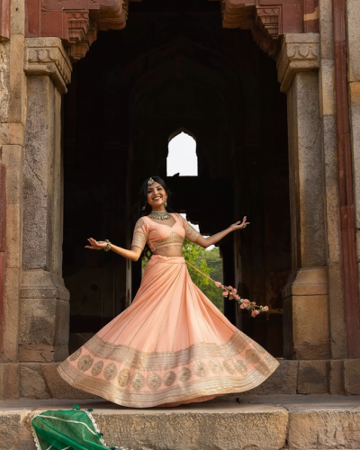 Maharani Lehenga In Pastel Peach Colour