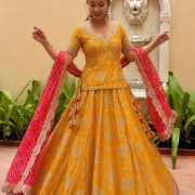 Pure Chinon Doriya And Zari Embroidered Lehenga With Handmade Rai Bandhej Dupatta