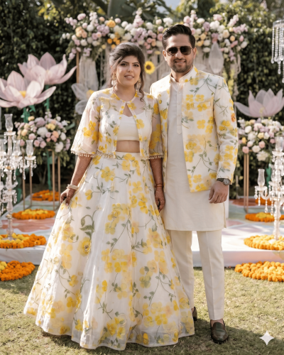 Floral Printed Organza Couple Outfit
