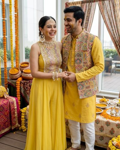 Couple Outfit In Mustard Yellow Colour