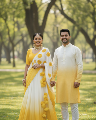 Ombre Couple Outfit In Yellow Colour