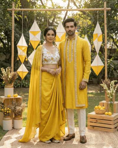 Couple Outfit In Yellow Colour