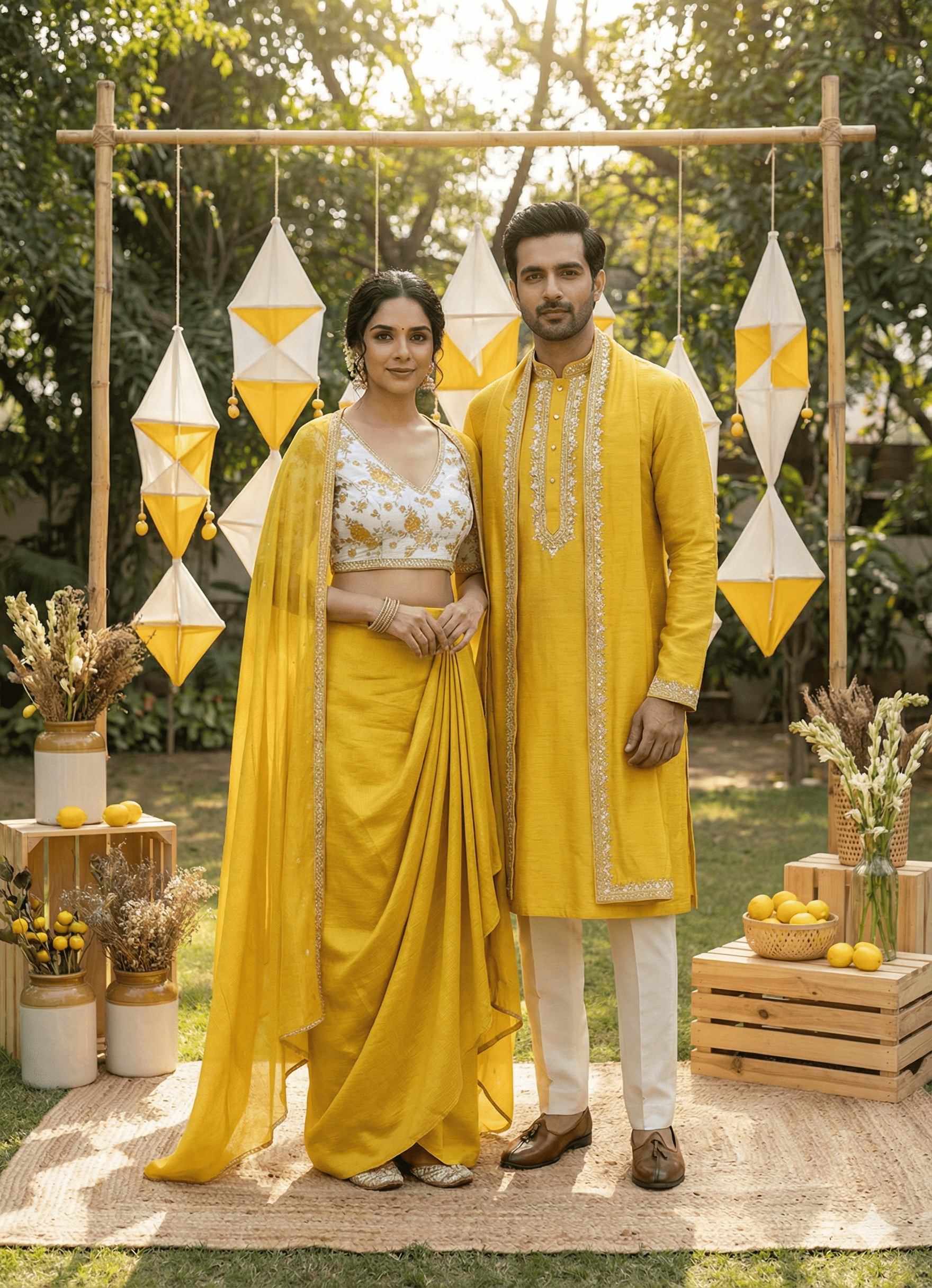 Couple Outfit In Yellow Colour