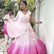 Faux Mirror Georgette Ombre Couple Outfit In Pink Colour