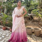 Faux Mirror Georgette Ombre Couple Outfit In Pink Colour
