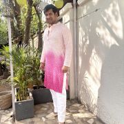 Faux Mirror Georgette Ombre Couple Outfit In Pink Colour