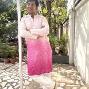 Faux Mirror Georgette Ombre Couple Outfit In Pink Colour