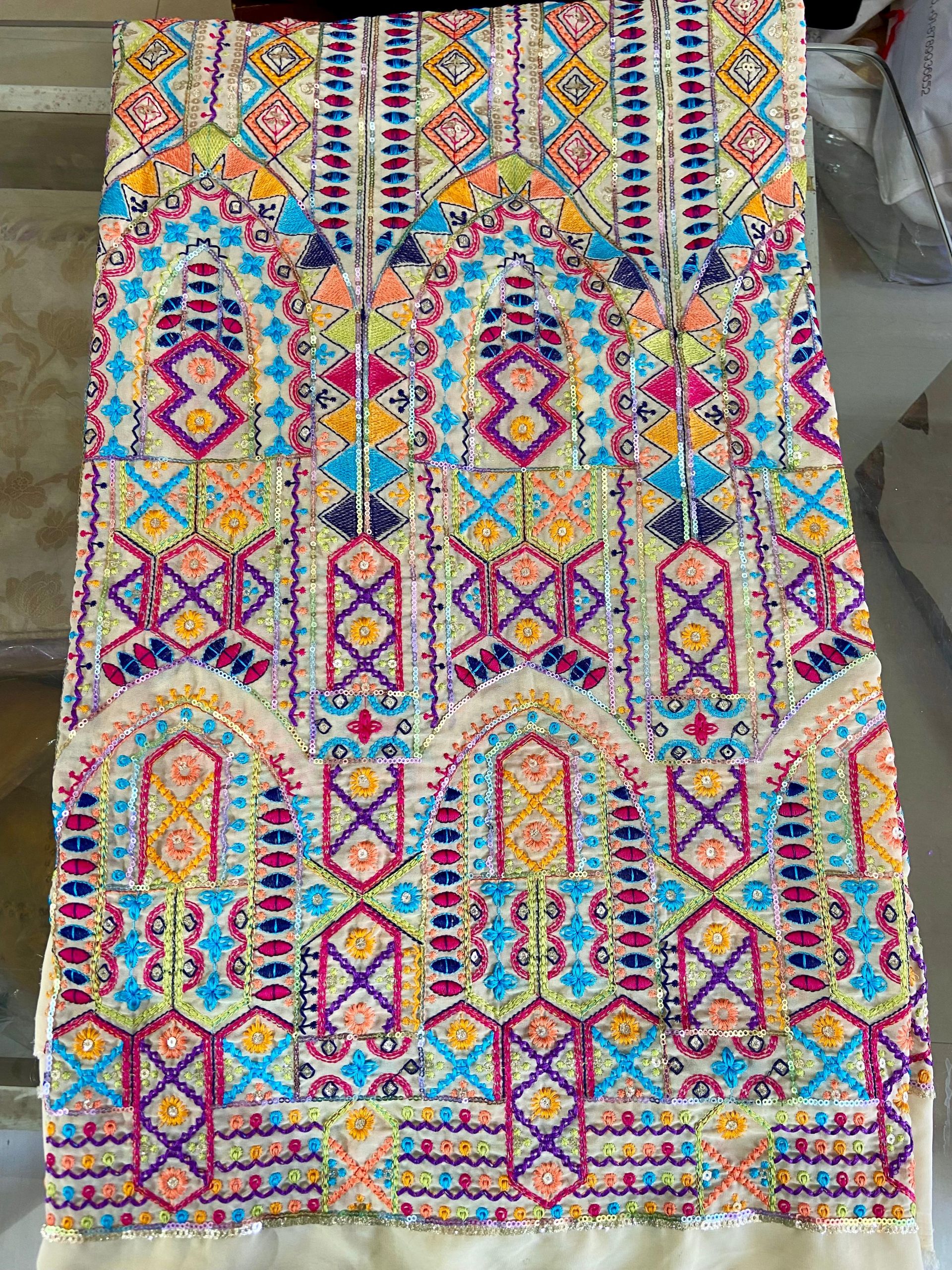 Thread Embroidered Bohemian Pattern Couple Outfit In Multicolour