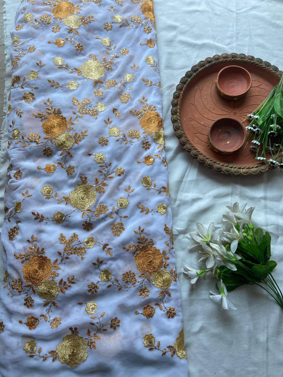 Pure Crepe Couple Outfit In Yellow Colour