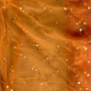 All Over Gold Sequin Buti On Dusky Orange Net Fabric